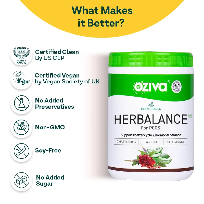 Oziva Plant Based HerBalance for PCOS Supplements for Women, 250 g-3.webp